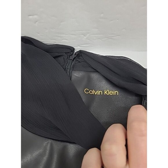 Calvin Klein Pencil Dress Women's Size 14 New with Tags Black Faux Leather - Picture 4 of 9